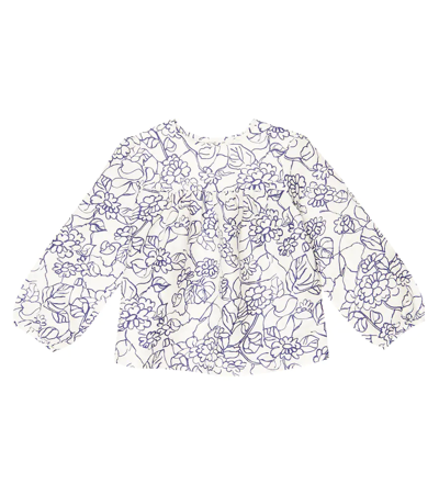 Shop Bonpoint Floral-print Linen And Cotton Blouse In Fl Mastic