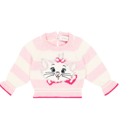 Monnalisa Baby Striped Intarsia Wool-blend Sweater In Pink