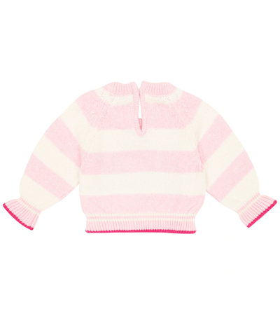 Shop Monnalisa Baby Striped Intarsia Wool-blend Sweater In Panna+rosa