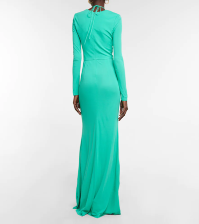 Shop Rebecca Vallance Riccardo Cutout Ruched Jersey Gown In Turquoise