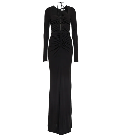 Shop Rebecca Vallance Riccardo Cutout Ruched Jersey Gown In Black