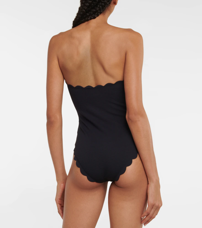 Marysia Chesapeake Reversible Strapless Scalloped Stretch-crepe Swimsuit In Black Indigo