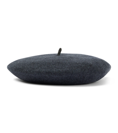 Shop Brunello Cucinelli Embellished Wool Knit Beret In Lignite