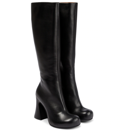 Shop Marni Leather Knee-high Boots In Black