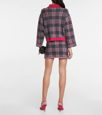 Shop Barrie Checked Cashmere Knit Cardigan In Marl Crayed/raspberry/charcoal