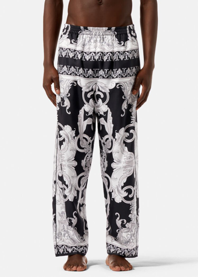 Shop Versace Silver Baroque Silk Pyjama Bottoms, Male, Black+print, 7