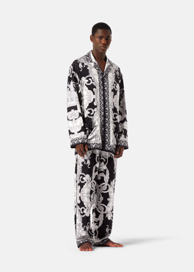 Shop Versace Silver Baroque Silk Pyjama Bottoms, Male, Black+print, 7