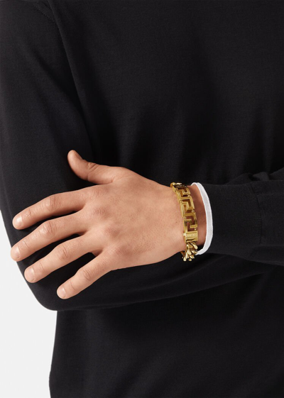 Shop Versace Greca Chain Bracelet In Gold