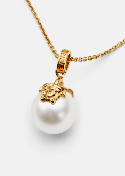 Shop Versace Medusa Pearl Chain Necklace, Male, White, One Size