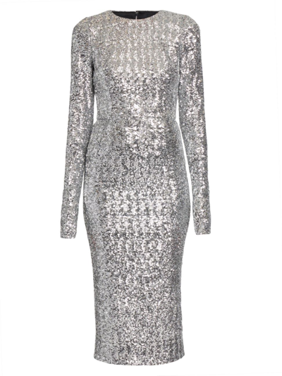 Shop Dolce & Gabbana Women's Zebra Sequin-embroidered Midi-dress In Argento