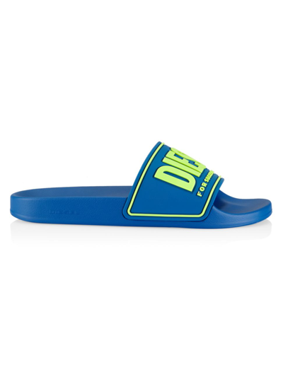 Shop Diesel Men's Mayemi Logo Slide Sandals In Blue