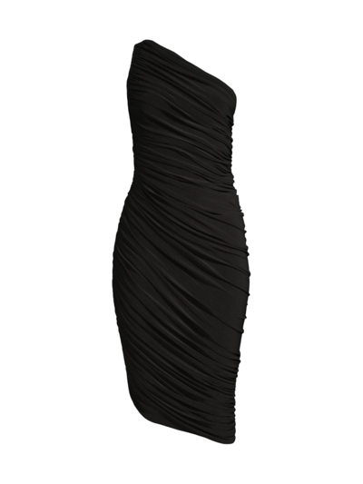 Shop Norma Kamali Diana Ruched One-shoulder Midi-dress In Black