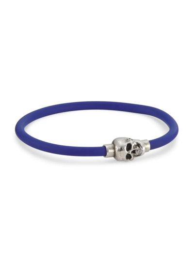 Shop Alexander Mcqueen Men's Rubber Cord Skull Bracelet In Blue