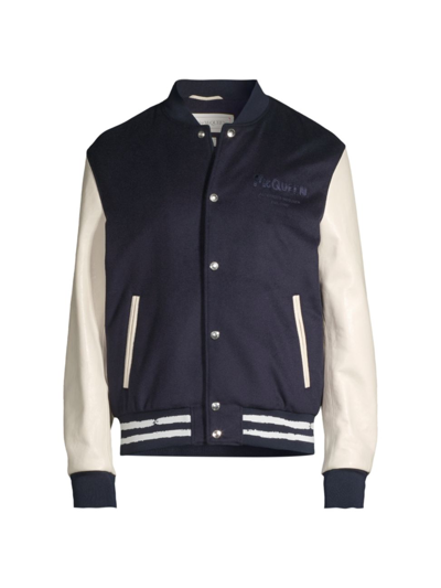 Shop Alexander Mcqueen Men's Varsity Wool-blend & Leather Jacket In Navy Ivory