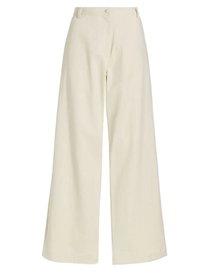 Shop Moncler Women's 2  1952 Wide-leg Denim Trousers In White