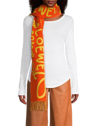 Shop Loewe Women's Logo Wool-cashmere Scarf In Orange Yellow