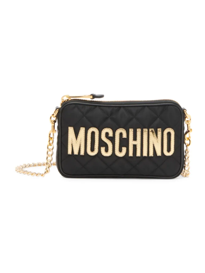 Shop Moschino Women's Quilted Nylon Shoulder Bag In Fantasy Print Black