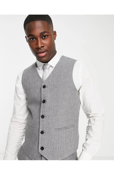 Asos Design Wedding Super Skinny Wool Mix Suit Suit Vest In Charcoal  Herringbone-gray | ModeSens