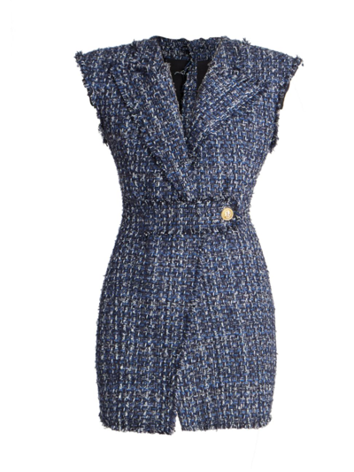 Shop Balmain Women's Sleeveless Denim Tweed Minidress In Multi Blue