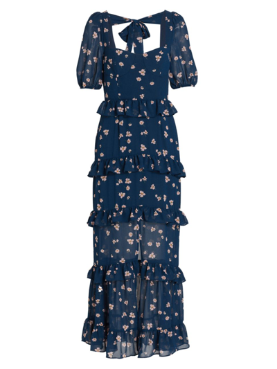 Shop Wayf Women's Cici Bustier Tiered Maxi Dress In Navy Floral