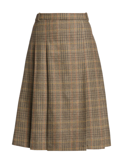 Nili Lotan Rosemonde Pleated Plaid Skirt In Brown Olive Plaid | ModeSens