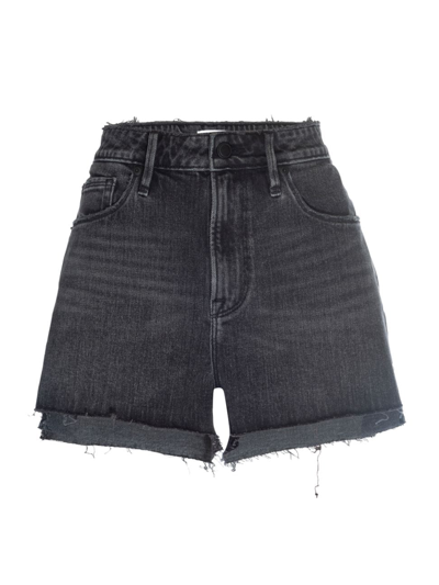 Shop Good American Women's Good '90s Step-hem Cut-off Stretch Jean Shorts In Black