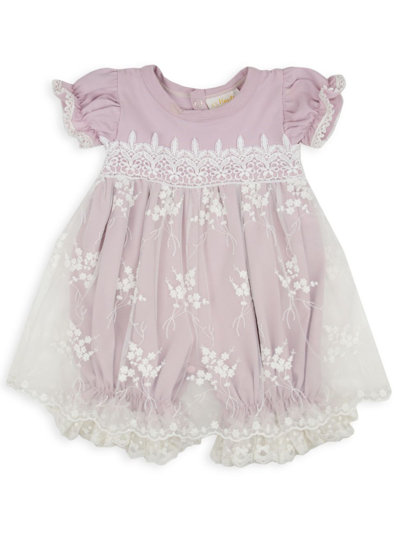 Shop Haute Baby Baby Girl's Lilac Mist Lace-trim Bubble Romper