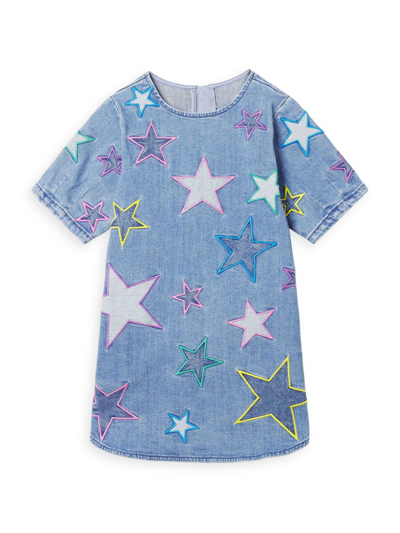 Shop Stella Mccartney Little Girl's & Girl's Girl Multicolor Embroidered Star Denim Dress In Blue