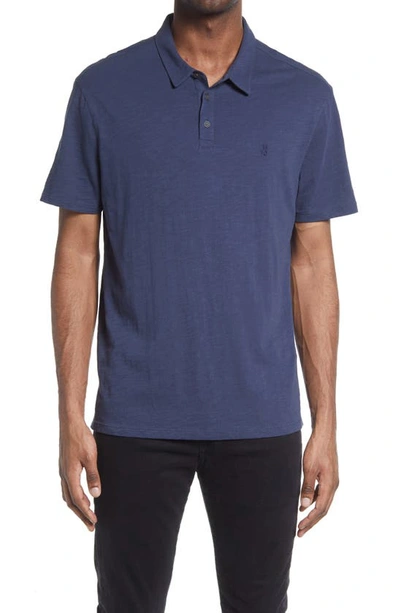 Shop John Varvatos Victor Solid Slub Cotton Polo In Oiled Blue