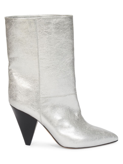 Shop Isabel Marant Women's Locky Metallic Leather Short Boots In Silver