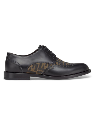 Shop Fendi Men's Logo Jacquard Loafers In Black