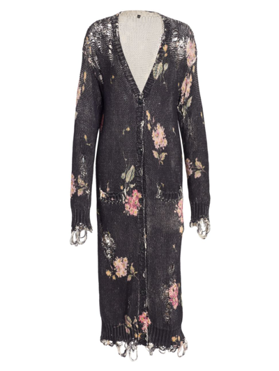 Shop R13 Women's Floral Distressed Longline Cardigan In Floral Black