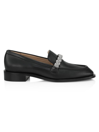 Shop Stuart Weitzman Women's Palmer Crystal-embellished Leather Loafers In Black