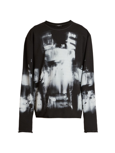 Shop Balmain Men's X-ray Print Raw-edge Sweatshirt In Noir Gris Clair