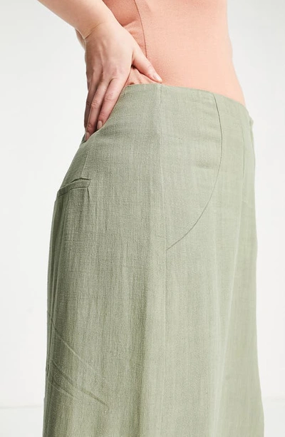 Shop Asos Design Curve Midi Skirt In Khaki