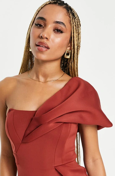 Shop Asos Design One-shoulder Midi Dress In Red