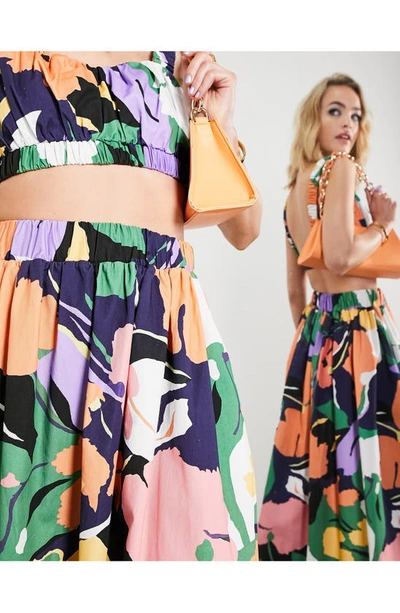 Asos Design Floral Print Cotton Skirt In Green Multi