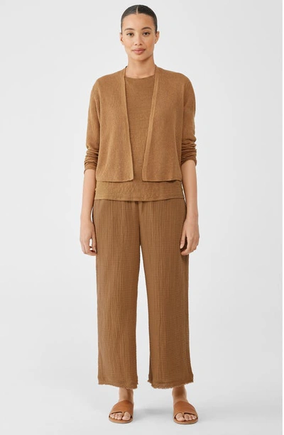 Shop Eileen Fisher Ribbed Organic Linen & Cotton Cardigan In Chestnut