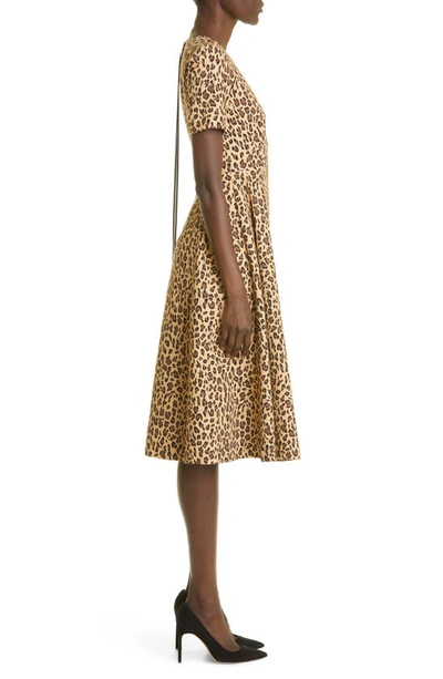 Shop Adam Lippes Animal Print Cotton Faille Fit & Flare Dress In Natural