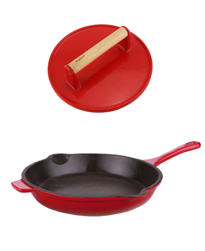 Shop Berghoff Neo Cast Iron 10" Fry Pan And Steak Press, Set Of 2 In Red