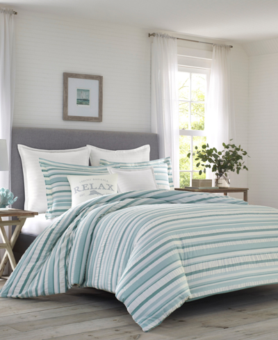 Shop Tommy Bahama Home Clearwater Cay Duvet 3 Piece Cover Set, Full/queen In Silver-tone Blue
