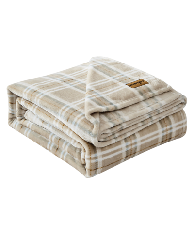 Shop Wrangler Closeout!  Jackson Plaid Ultra Soft Plush Blanket, Twin In Desert Sand