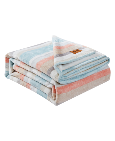 Wrangler Glen Canyon Stripe Ultra Soft Plush Blanket Collection Bedding In Muted Turquoise And Desert Sand