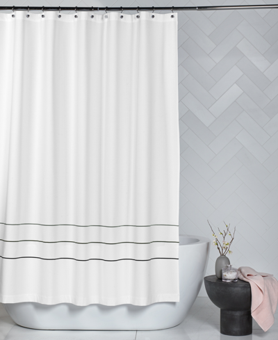 Shop Hotel Collection Borderline Shower Curtain, Created For Macy's In Charcoal