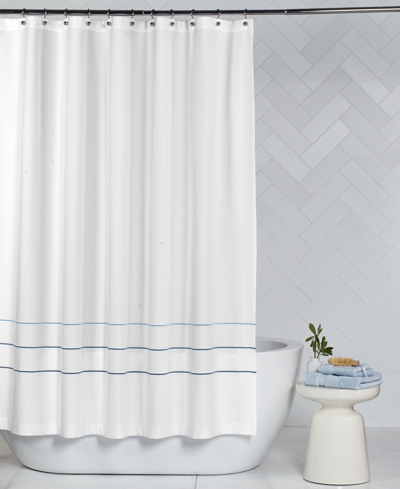 Shop Hotel Collection Borderline Shower Curtain, Created For Macy's In Blue