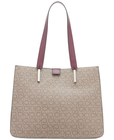 Shop Calvin Klein Audrey Tote In Almond Logo