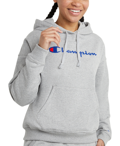 Shop Champion Women's Relaxed Logo Fleece Sweatshirt Hoodie In Oxford Gray