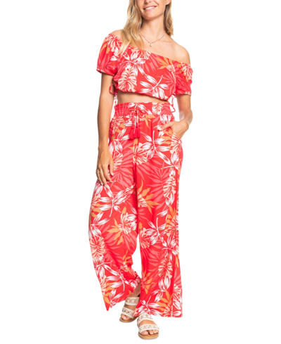 Shop Roxy Juniors' Slow Rhythm Printed Pants In Hibiscus Seaside Tropics V