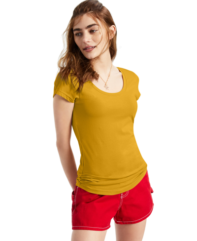 Shop Aveto Juniors' Scoop-neck Cap-sleeve T-shirt In Golden Rod