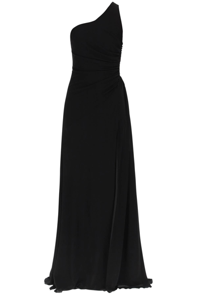 Shop Alexander Mcqueen One-shoulder Long Viscose Dress In Black